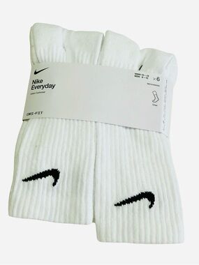 Nike Everyday Crew Socks - White with Black Swoosh (6 Pack)
